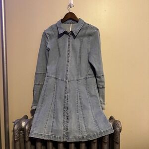 Free People Denim Long Sleeve Dress in Light Blue